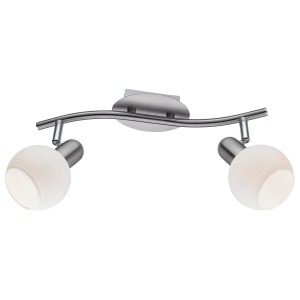Spot a 2 luci Nicosia, nichel opaco con vetro a strisce bianche. Plafoniera per lampadine E14.