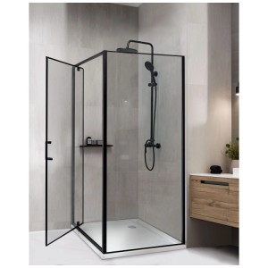 Beliani Cabine de douche Darli en verre transparent et noir 185 x 90 x 90 cm