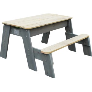 EXIT Aksent Tavolo da sabbia, acqua e picnic con panca in legno, grigio e naturale.