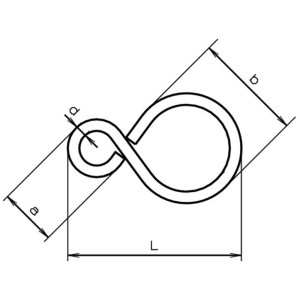 Dessin technique d'un crochet en S nickelé, 2,5 x 30 mm, lot de 10.