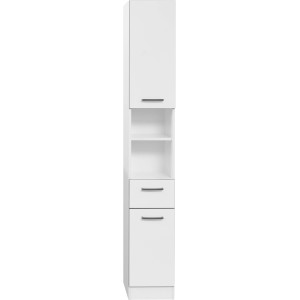 Armoire haute de salle de bain Pelipal Schwerin, blanc, 30 cm de large, avec tiroir et étagères ouvertes.