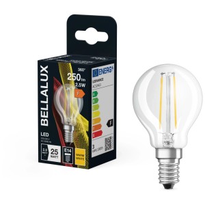 Lampadina LED Bellalux a goccia, E14, 25W, bianco caldo, filamento, con confezione.