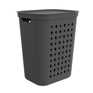 Cesto portabiancheria Rotho Jona antracite, 55 l, con coperchio e maniglie.