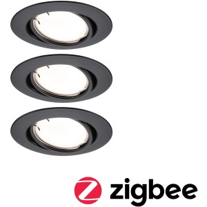 Ensemble de spots encastrables LED Paulmann, 3 spots ronds noirs avec fonction Zigbee Smart Home.