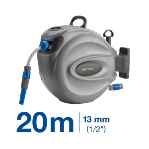 Set avvolgitubo a muro LUX 20m, grigio, con tubo e riavvolgimento automatico per il giardino.