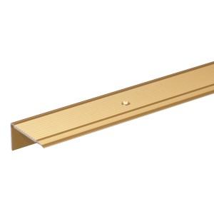 Profilo per bordi scale in alluminio dorato, forma a L, 23x45x2000 mm.