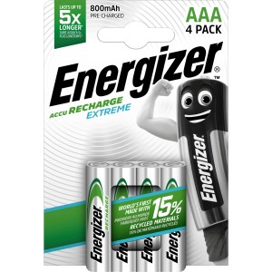 Piles rechargeables Energizer Extreme AAA, lot de 4, 800 mAh.