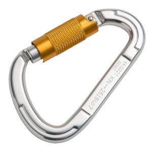 Moschettone di sicurezza Conacord in alluminio, 15 cm, con chiusura dorata.