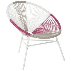 Sedia da giardino Beliani Acapulco con intreccio rotondo in Polyrattan fucsia, bianco e grigio. Telaio in acciaio bianco.