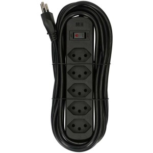 Multiprise noire Basic Line avec 5 prises de type 13 et long câble.