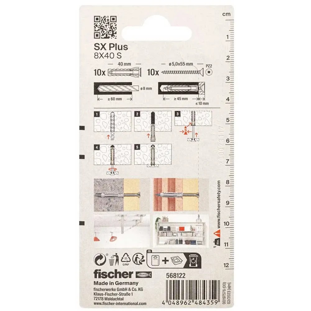 Fischer SX Dübel 14x70 Mm - 20 Stück Spreizdübel Für Befestigungen