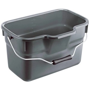 Secchio Rotho Basic grigio, 12 l, rettangolare con scala e manico in metallo per pulizia.