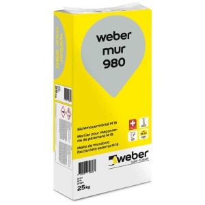Sacco di malta per muratura faccia a vista Weber mur 980, 25 kg, per lavori di muratura interni ed esterni.