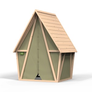Exit Cabane de jeux Yuki 100 : Cabane en bois avec toile de tente verte pour enfants dès 2 ans.