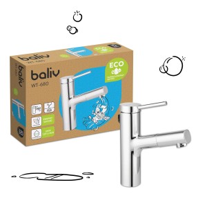 Miscelatore lavabo baliv WT-680 cromato con doccetta. Rubinetto monocomando per lavabo bagno.