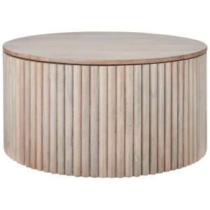 Tavolino rotondo Kirkwood in legno di mango marrone chiaro con piano rimovibile.