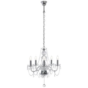 Lampadario Mondilux Giada, cromo, Ø 52cm, con pendenti acrilici. Elegante lampada a sospensione per lampadine E14.