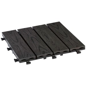 Dalle clipsable WPC aspect bois anthracite, 30x30 cm, idéale pour terrasse et balcon.