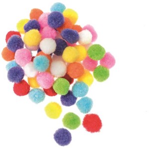 Mix di pompon colorati con 60 pezzi per lavori creativi e decorazioni.