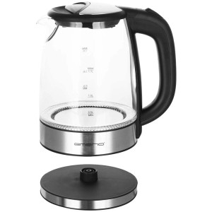 Bollitore Emerio in vetro e cromo, 1,7 l, con base separata.
