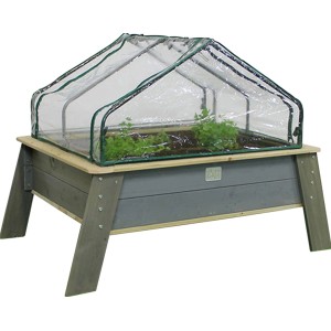 EXIT Aksent carré potager surélevé XL avec serre et outils, bois, idéal pour les enfants.