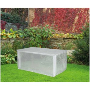 Copertura trasparente in PE per tavolo da giardino rettangolare.