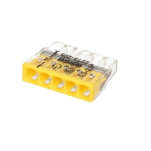 Connettore Wago giallo, 5 poli, per connessioni elettriche.