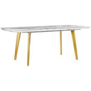 Table de salle à manger Beliani Mosby avec plateau en marbre blanc et pieds dorés.
