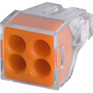 Morsetto Wago 773-104 con 4 ingressi per connessioni interne sicure.