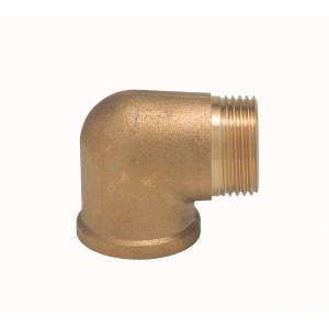 Coude en laiton 90° avec filetage mâle et femelle pour pompes et systèmes d'eau domestiques.