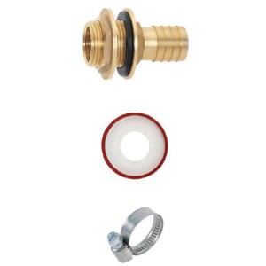 Kit de raccordement de cuve à eau de pluie Geka avec embout en laiton et collier de serrage pour la récupération d'eau de pluie.