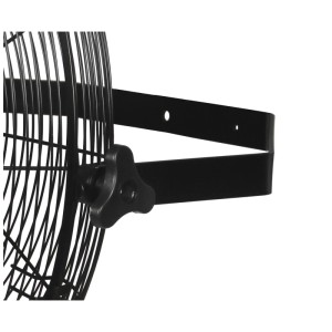 Gros plan du support mural du ventilateur mural Climatech noir.