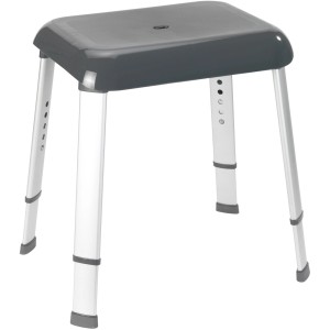 Wenko Tabouret de douche Secura Premium, anthracite, réglable en hauteur, avec pieds en aluminium et assise en plastique.