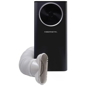 Condizionatore portatile nero Kibernetik KL11000 con tubo di scarico e adattatore finestra. Per ambienti fino a 55 m².