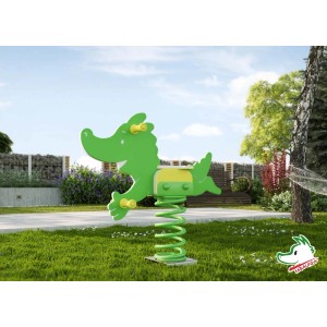 Weka Tabaluga drago a molla, dondolo verde per bambini per saltare e giocare in giardino.