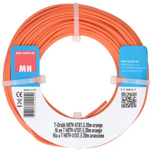 Cavo T arancione H07V-U, 1x1,5 mm², rotolo da 20 m per installazioni elettriche.