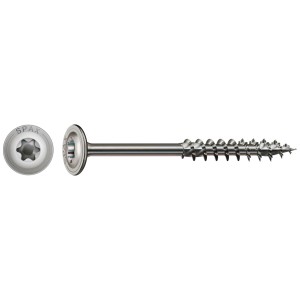 Vite a testa bombata Spax 8x160mm, acciaio inox A2, ideale per costruzioni in legno esterne.