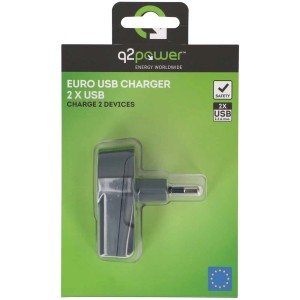 Q2 Power USB-Ladegerät Euro für 2 Geräte, Zwischenstecker im Blister