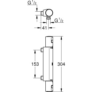 Dessin technique : Mitigeur thermostatique de douche Grohe Precision Start avec dimensions.