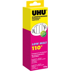 Uhu Bâtons de colle thermofusible Low Melt, 125g, pour matériaux sensibles à la chaleur.
