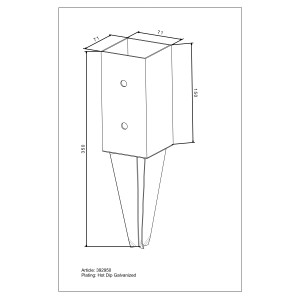 Douille de sol galvanisée à chaud, 350 mm, pour poteaux de 70 mm à bétonner.