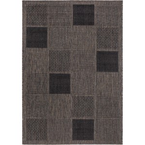 Tappeto da esterno Andiamo Utah Taupe, 160x230 cm, con motivo grafico a quadrati.