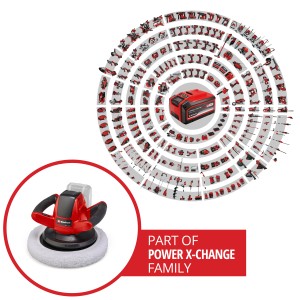 Einhell Power X-Change Polisseuse auto sans fil CE-CB 18/2 Li-Solo avec bonnet de polissage, faisant partie de la famille Power X-Change.