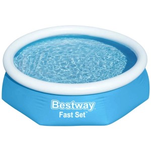 Bestway Fast Set Pool, piscina familiare rotonda con vasca blu e anello gonfiabile bianco, Ø 244 cm.