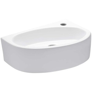 Lavabo à main AquaSu Liam blanc, forme ronde, trou de robinet à droite, pour montage mural ou sur plan.