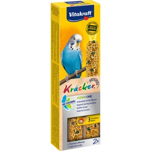 Vitakraft Kräcker Feather Care per cocorite, 2 pezzi. Alimento complementare con vitamine per supportare la muta.