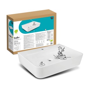Vasque à poser ou suspendue baliv Rockport, 60 cm, blanc, avec trou de robinet, sans trop-plein, céramique