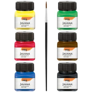 Kreul Javana Stoffmalfarben-Set mit 6 Farben und Pinsel. Ideal für Textilien.
