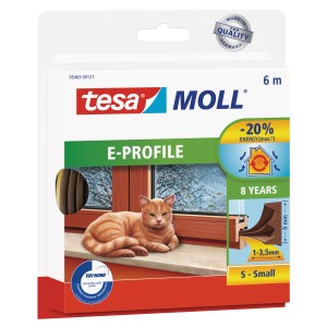 Tesamoll Classic Joint en caoutchouc profilé E, brun, rouleau de 6 m. Joint de fenêtre pour réduire les courants d'air.