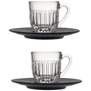 La Rochère Ouessant, set da 2 tazzine da espresso in vetro con piattini antracite.